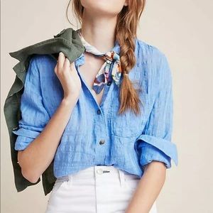 Anthropologie Pilcro Letterpress blue textured linen shirt